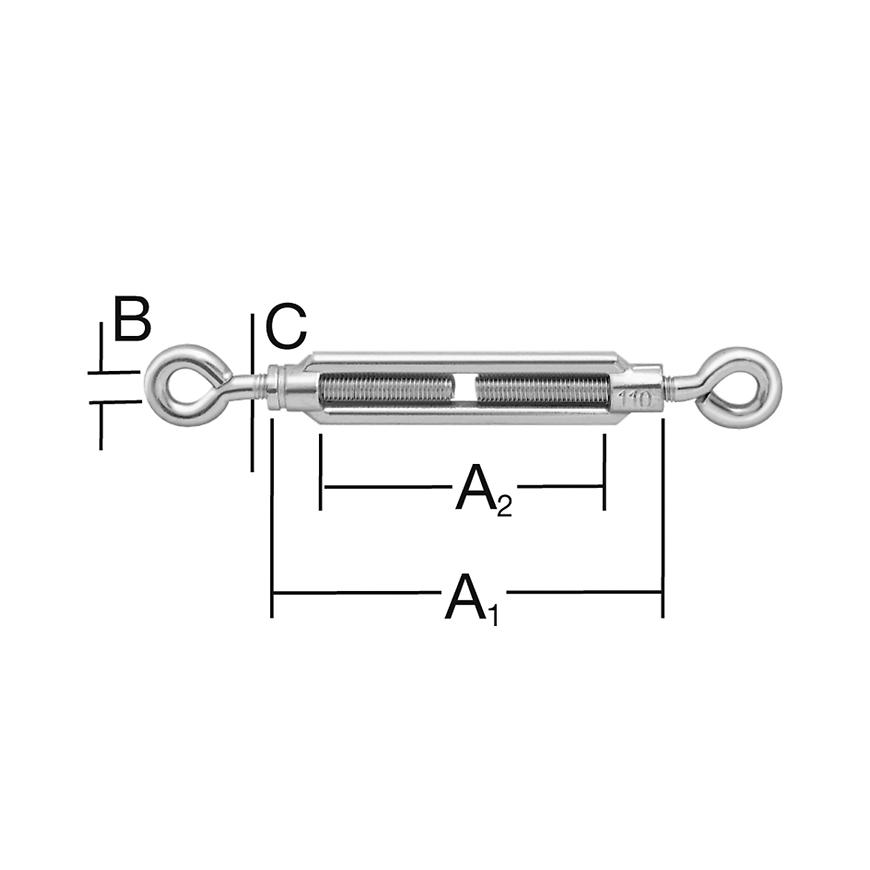 Napínací zámok m5x70, oko / oko, do 8 mm, nehrdzavejúca