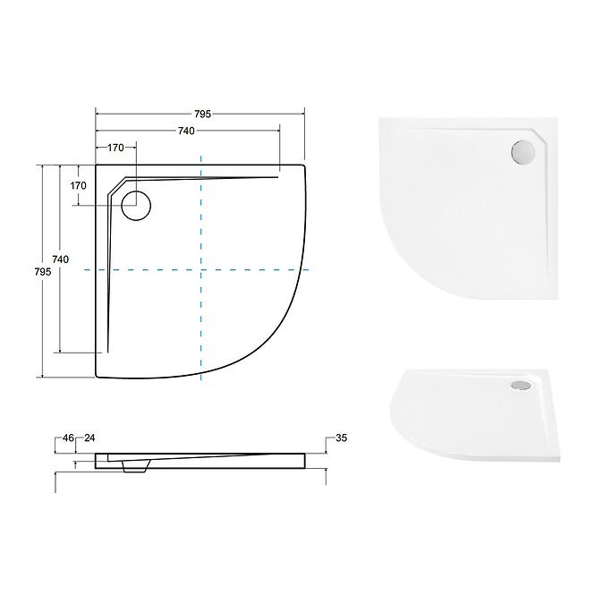 Rohová Vanička Ultraslim Axim 80x80x4.5+sifón