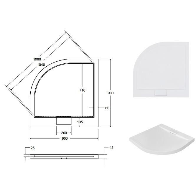 Rohová Vanička Ultraslim Axim 90x90x4.5+sifón