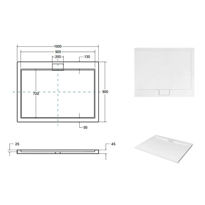 Rohová Vanička Ultraslim Axim 90x100x4.5+sifón