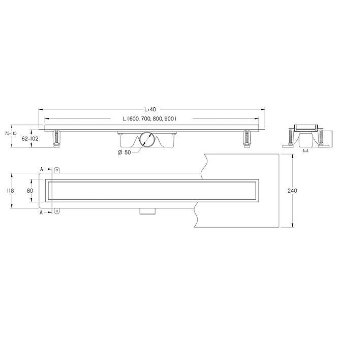 Odvodnenie líniové Reverzibilné Duplex čierna  ABS+Inox 500