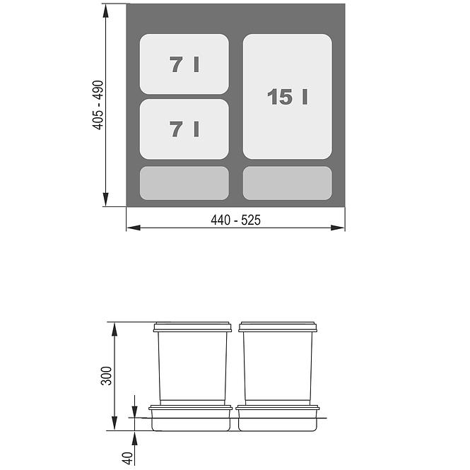 Nádoba na odpad Praktiko 60 Trojitý (1X15L + 2x7l)