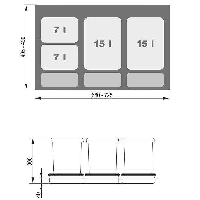 Nádoba na odpad Praktiko 80 4 Dílný (2X15L+2X7L)