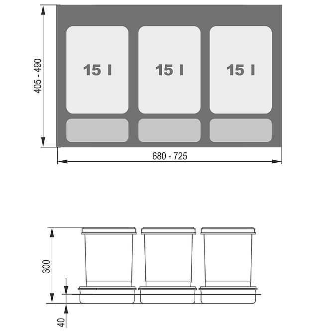 Nádoba na odpad Praktiko 80 Trojitý (3X15L)