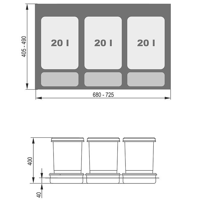 Nádoba na odpad Praktiko 80 Trojitý (3X20L)