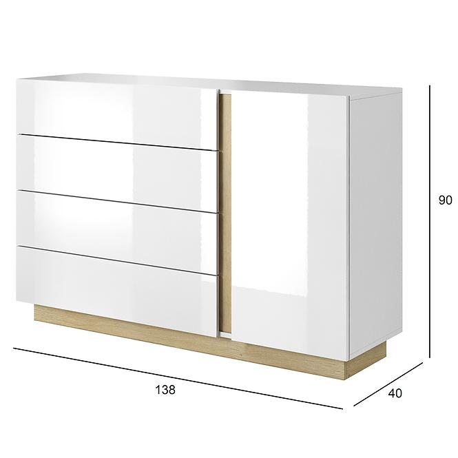 Komoda Arco D4S biela+dub grandson