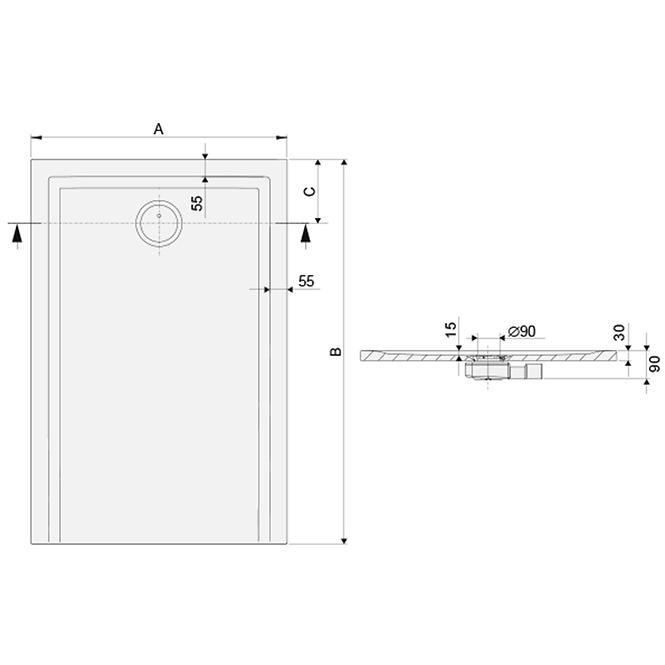 Sprchová vanička B-M/SPACE S 75X120X1.5 BIEW