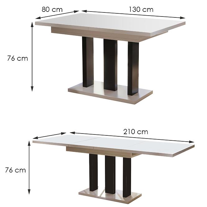 Rozkladací stôl Appia Mat čierne nohy 130/210x80cm Biely lesk