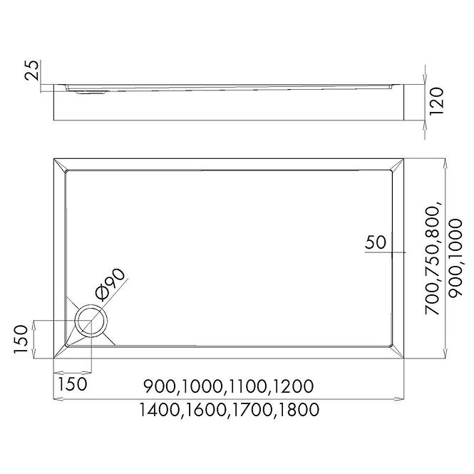 Vanička obdĺžniková 90x100x12 Espera Plus AQM4645