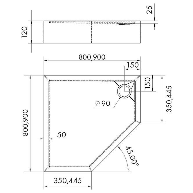 Vanička päťuhlová 90x90x12 Espera Plus AQM4698