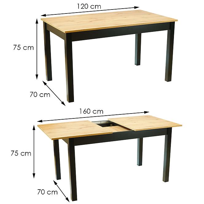 Rozkladací stôl St30 Jarek 120/160x70cm dub wotan nohy cierne