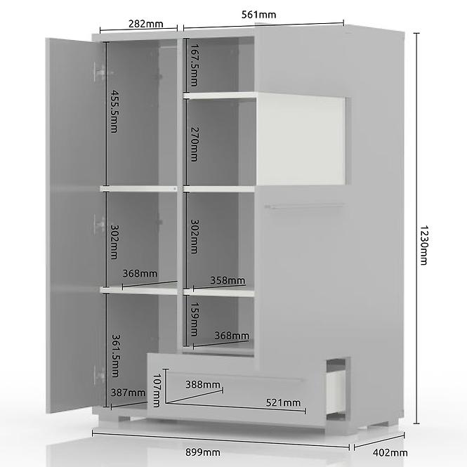 Vitrína Piano V90-2KS1F/PN-70/KA/70 lakované crystal white