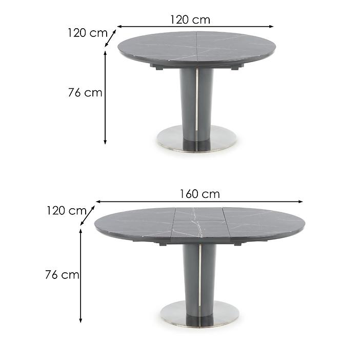 Rozkladací stôl Ricardo 120/160x120cm Popolavý/Marmur/Tmavé Popolavý