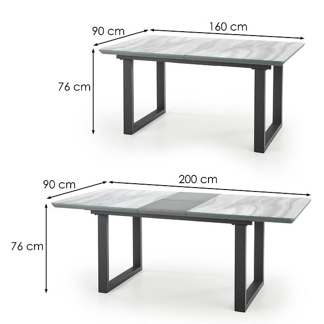 Rozkladací stôl Marley 160/200x90cm Biely Marmur/Popolavý/Čierna