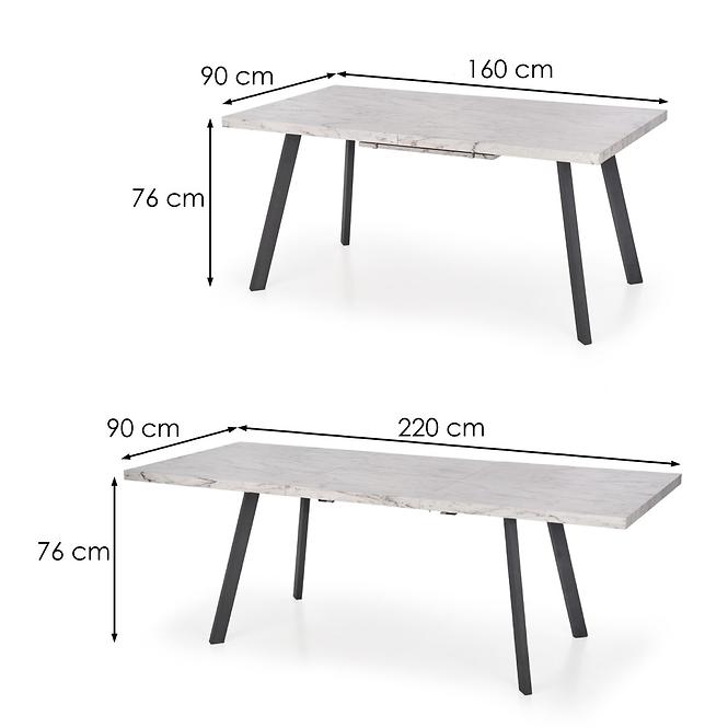 Rozkladací stôl Dallas 160/220x90cm Mdf/Oceľ – Biely Marmur/Čierna