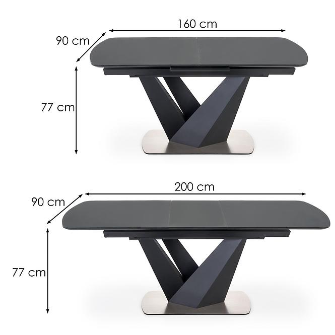Rozkladací stôl Patrizio 160/200x90cm Tmavé Popolavý/Čierna
