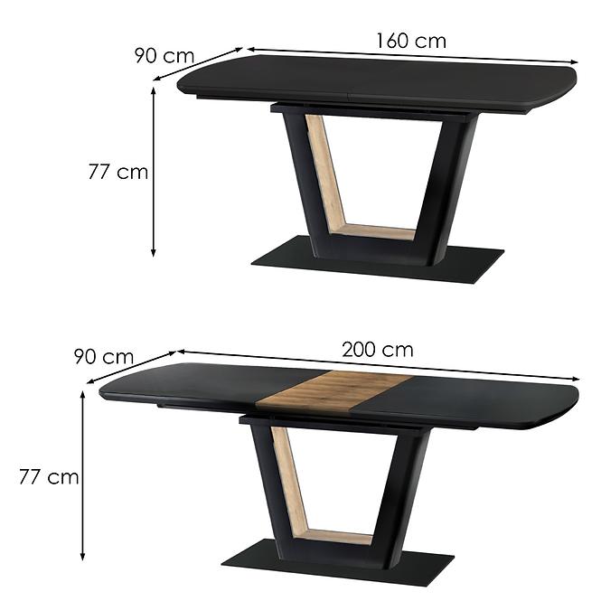 Rozkladací stôl Farrel 160/200x90cm Sklo/Mdf/Oceľ – Čierna/Orechowy