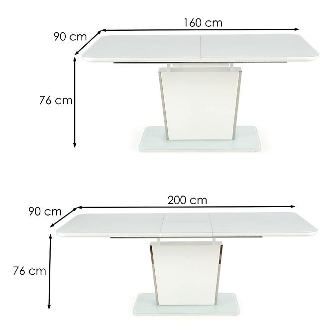 Rozkladací stôl Bonari 160/200x90cm Sklo/Mdf/Oceľ – Biely