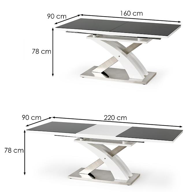 Rozkladací stôl Sandor 2 160/220x90cm  Sklo-Čierna/Mdf-Biely