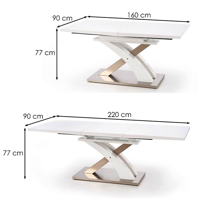 Rozkladací stôl Sandor 160/220x90cm Mdf/Oceľ – Biely