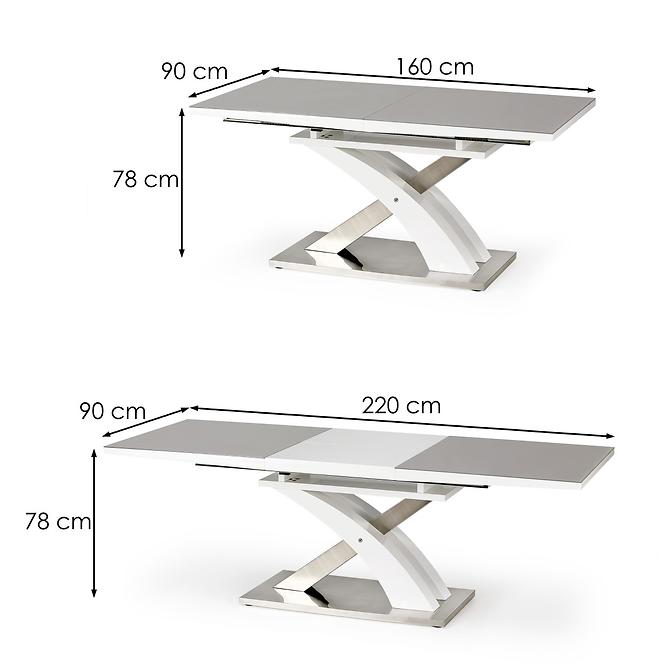 Rozkladací stôl Sandor 2 160/220x90cm  Sklo/Mdf/Oceľ – Popolavý/Biely