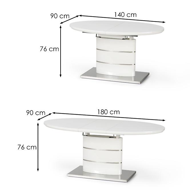 Rozkladací stôl Aspen 140/180x90cm Mdf/Oceľ – Biely