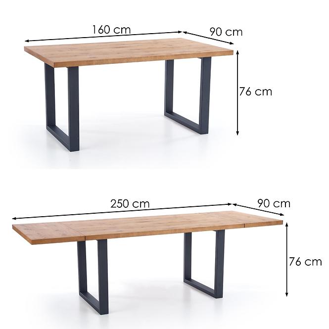 Rozkladací stôl Perez 160/250x90cm Płyta/Drevo/Oceľ – J. Dub/Čierna