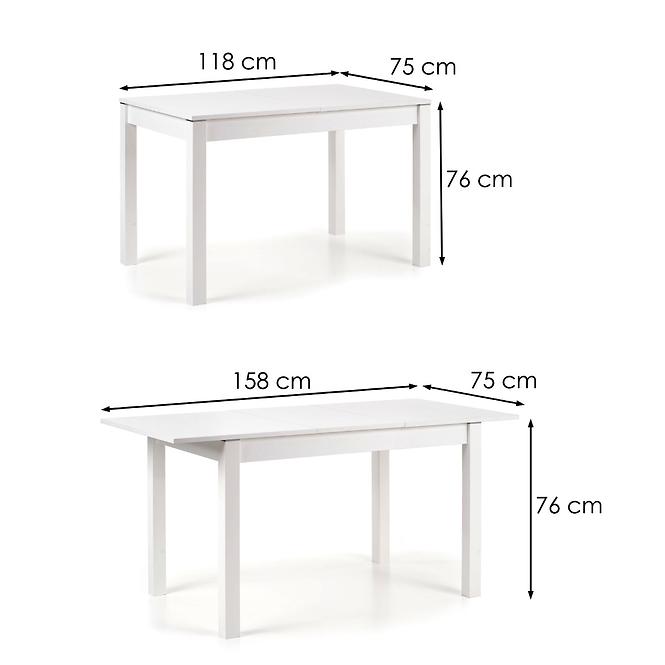 Rozkladací stôl Maurycy 118/158x75cm Płyta/Abs/Mdf – Biely