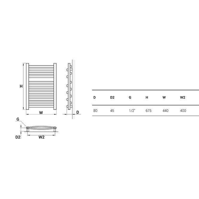 Kupelnovy radiátor Łezka 3D Ł3D 12/40 675x440 mm