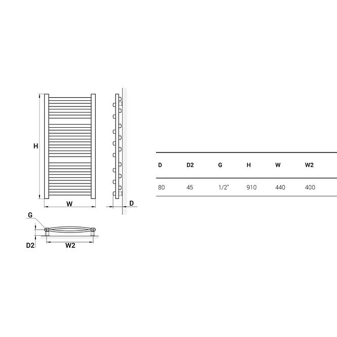Kupelnovy radiátor Łezka 3D Ł3D 16/40 910x440 mm