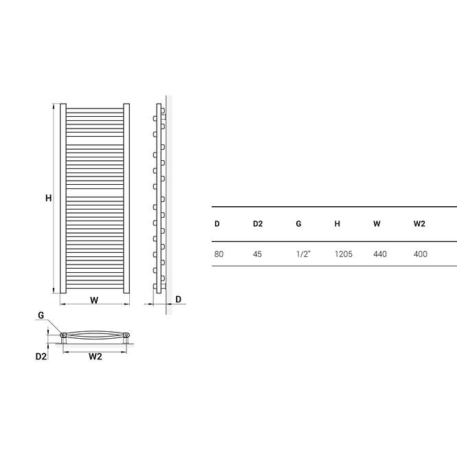 Kupelnovy radiátor Łezka 3D Ł3D 22/40 1205x440 mm