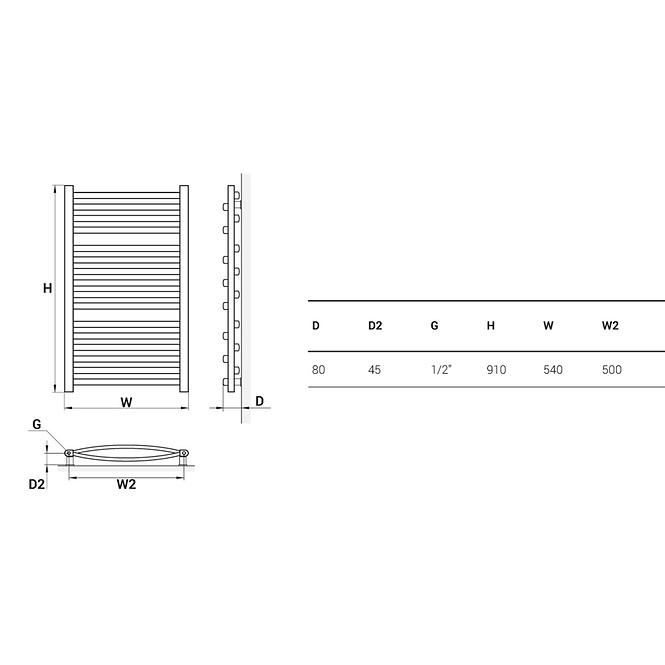 Kupelnovy radiátor Łezka 3D Ł3D 16/50 910x540 mm