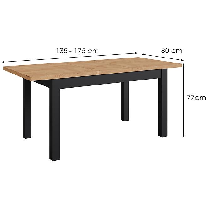 Rozkladací stôl Mini 135/175x80cm čierna/craft