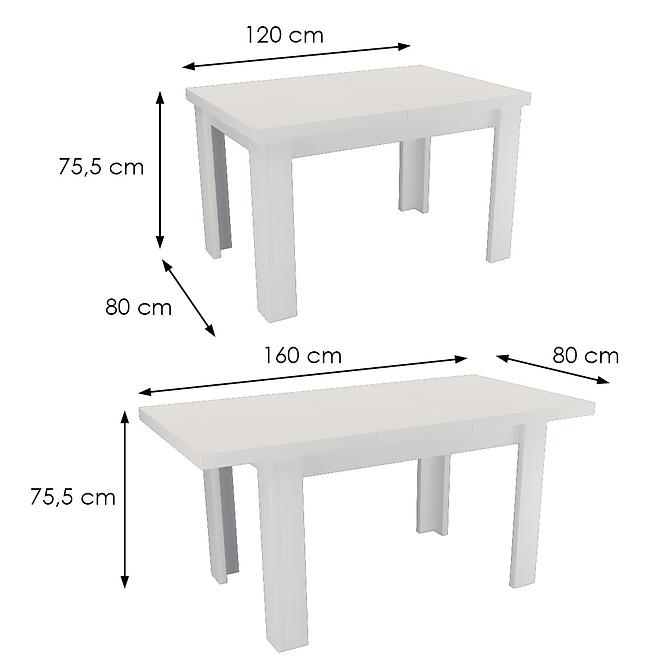Rozkladací stôl  malý 120/160x80cm biela alpská