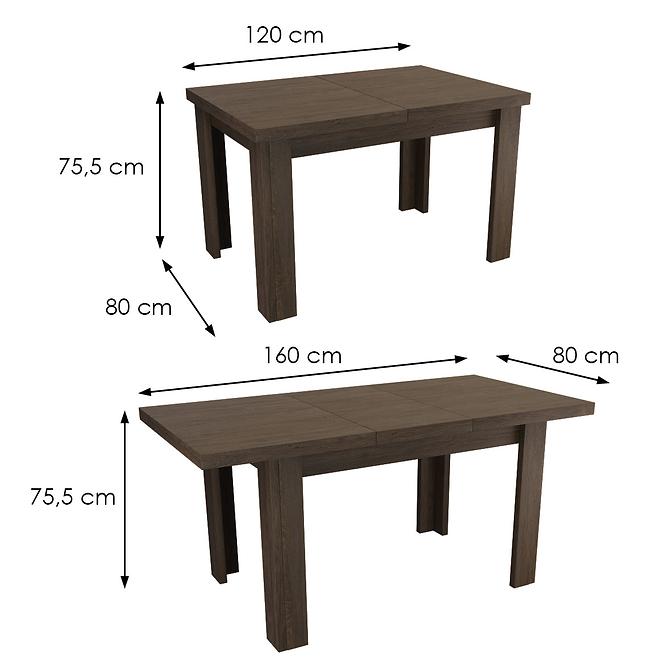 Rozkladací stôl  malý Indianapolis 120/160x80cm tmavý jaseň