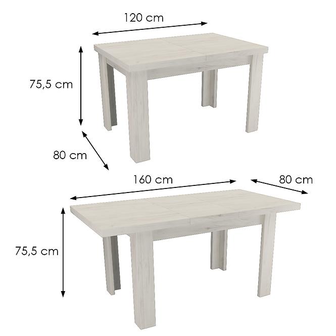 Rozkladací stôl  malý Kora 120/160x80cmx80 kraft biely