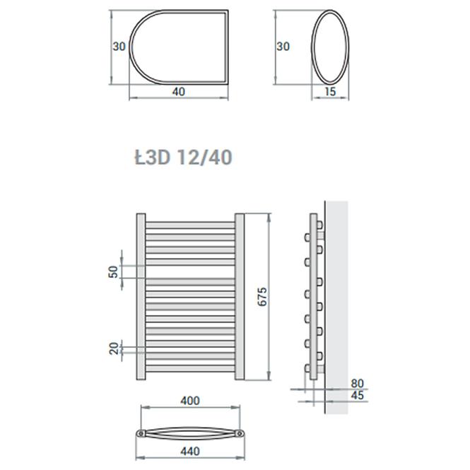 Kupelnovy radiátor Łezka 3D Ł3D 12/40 čierna 675x440 mm