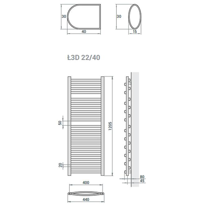 Kupelnovy radiátor Łezka 3D Ł3D 22/40 čierna 1205x440 mm