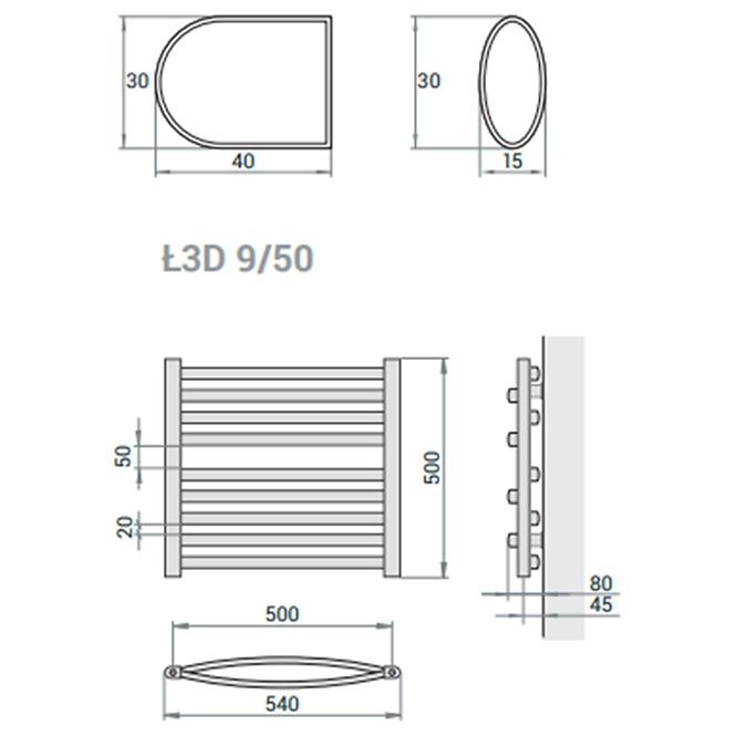 Kupelnovy radiátor Łezka 3D Ł3D 9/50 čierna 500x540 mm