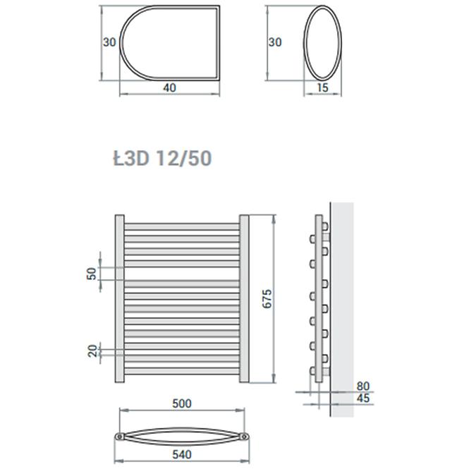 Kupelnovy radiátor Łezka 3D Ł3D 12/50 čierna 675x540 mm