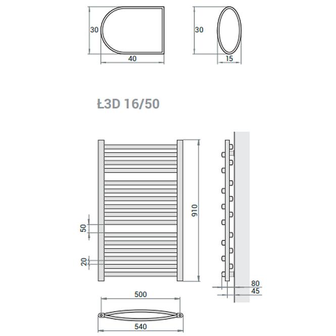 Kupelnovy radiátor Łezka 3D Ł3D 16/50 čierna 910x540 mm