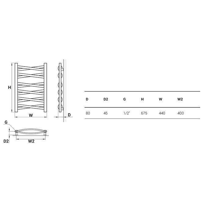 Kupelnovy radiátor Łezka 3D Ł3DX 1240 biela 675x440 mm