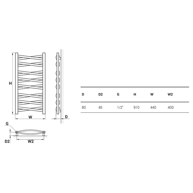 Kupelnovy radiátor Łezka 3D Ł3DX 1640 biela 910x440 mm