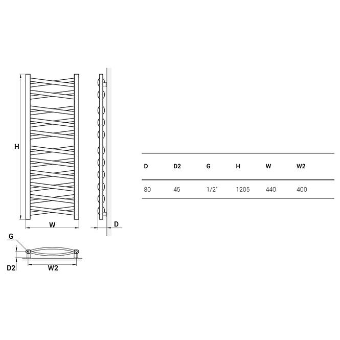 Kupelnovy radiátor Łezka 3D Ł3DX 2240 biela 1205x440 mm