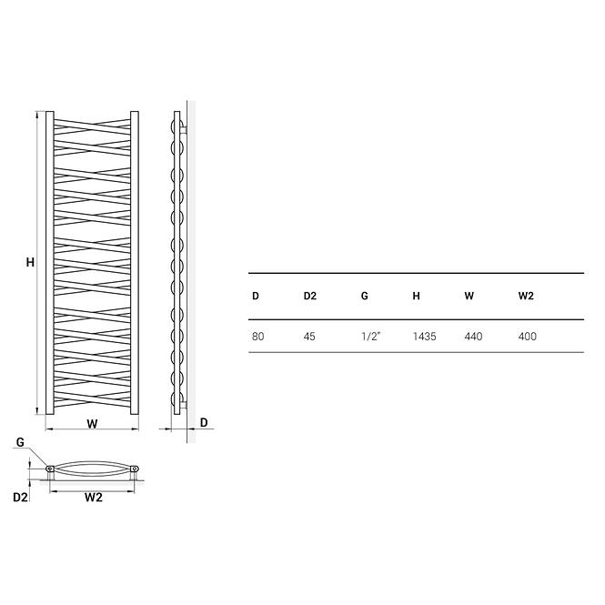 Kupelnovy radiátor Łezka 3D Ł3DX 2640 biela 1435x440 mm