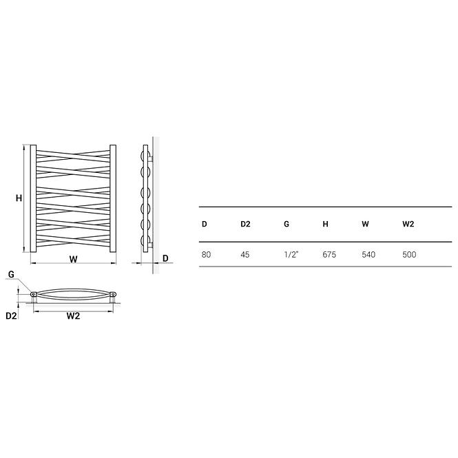 Kupelnovy radiátor Łezka 3D Ł3DX 1250 biela 675x540 mm