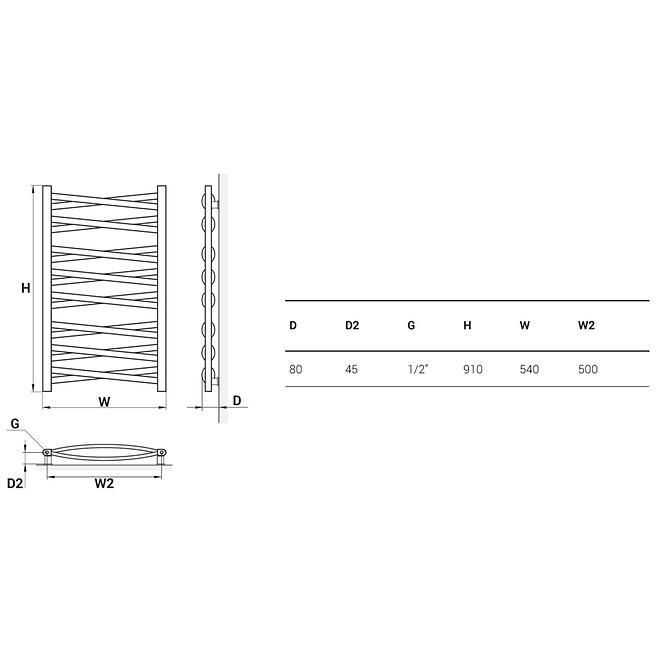 Kupelnovy radiátor Łezka 3D Ł3DX 1650 biela 910x540 mm