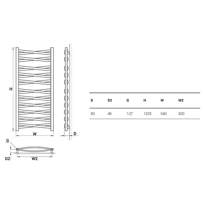 Kupelnovy radiátor Łezka 3D Ł3DX 2250 biela1205x540 mm