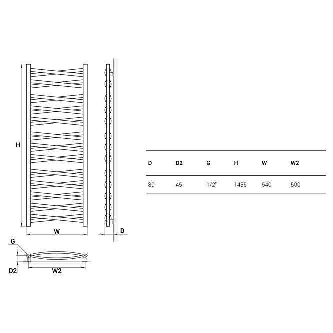 Kupelnovy radiátor Łezka 3D Ł3DX 2650 čierna 1435x540 mm