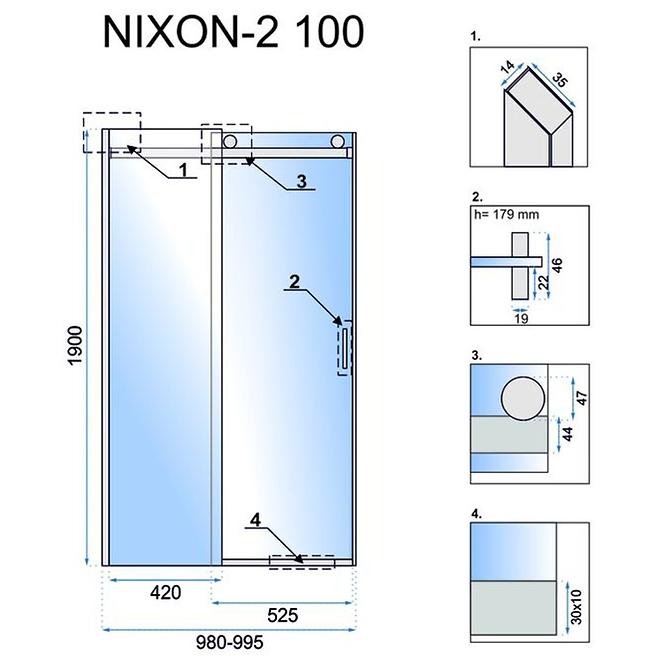 Sprchové dvere chróm Nixon-2 100x190 prave chróm Rea K7440